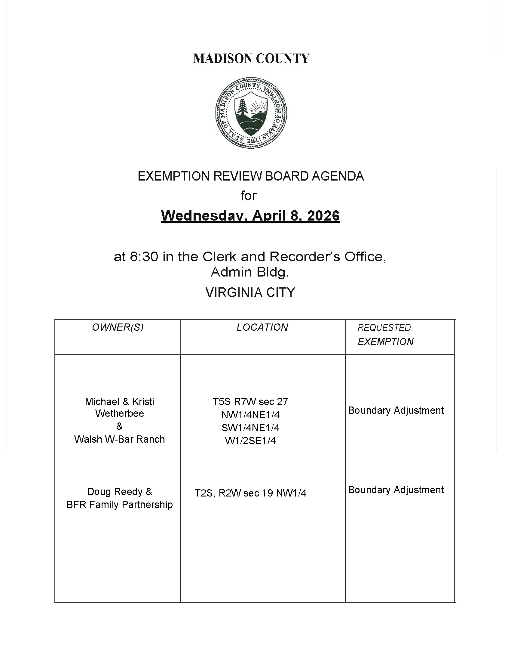 EXEMPTION REVIEW POSTING 4-2-2026
